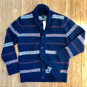 Men’s JCrew Wool Fair Isle cardigan.